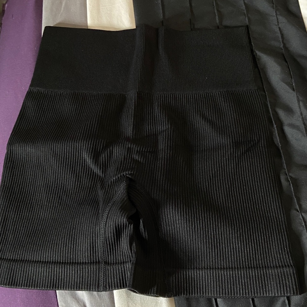 Black Ribbed High-Waisted Shorts